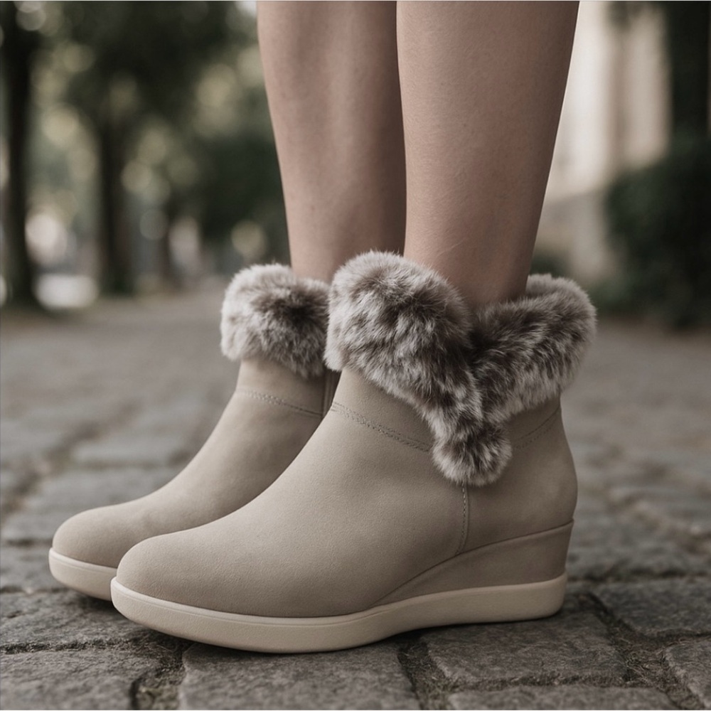 NWOT SERRA Genuine Suede Ankle Boots in Grey with faux fur  Size 8 - Picture 4 of 8